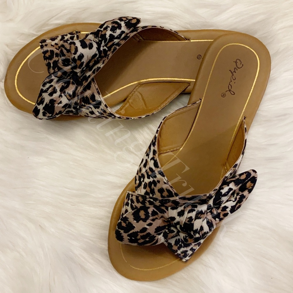 NIB Women’s Leopard Bow Slide Sandals | Qupid | Animal Print Slip-On Shoes - Picture 10 of 15